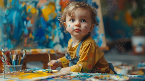 Toddler Colorful Creation: A Playful Masterpiece in the Making at the Art Studio