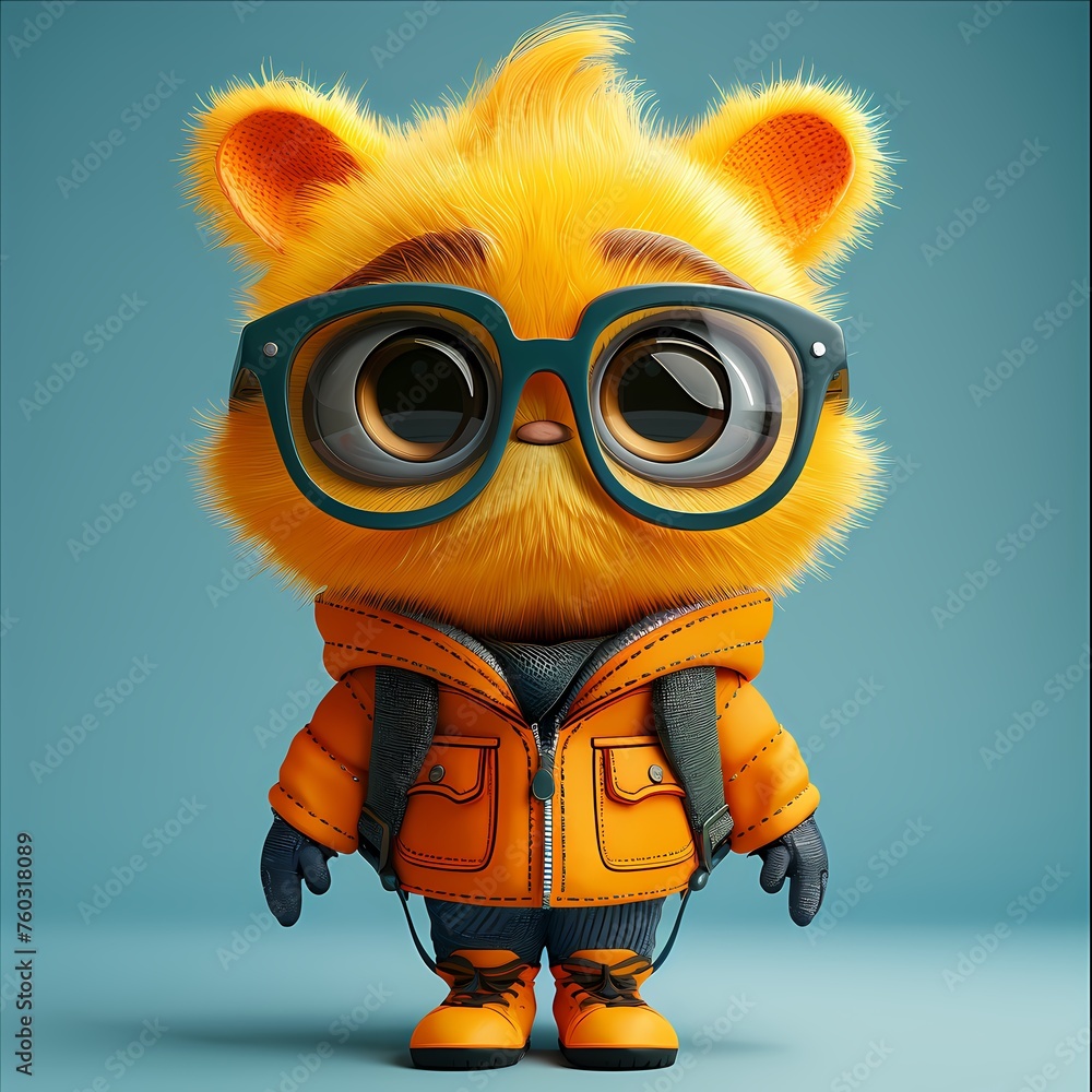 A cute and quirky 3D cartoon character illustration standing confidently on a solid background, its vibrant colors and expressive features popping off the screen