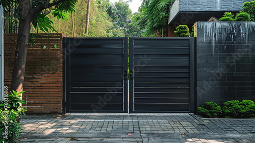 the use of sustainable materials and eco-friendly design practices in modern gate construction High detailed and high resolution smooth and high quality photo professional photography