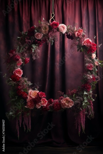 Luxurious floral wreath on velvet backdrop