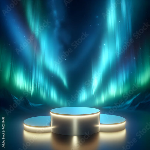 Photoreal with Glowing Podium with a blurred or bokeh background of Aurora Borealis (1).jpg photo