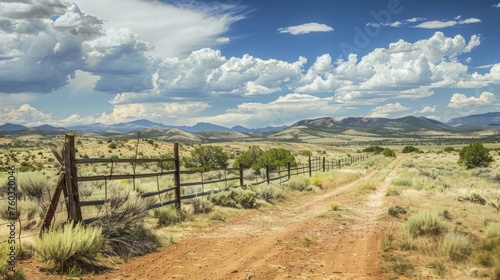 Panoramic view of a dirt road leading through the desert in Utah