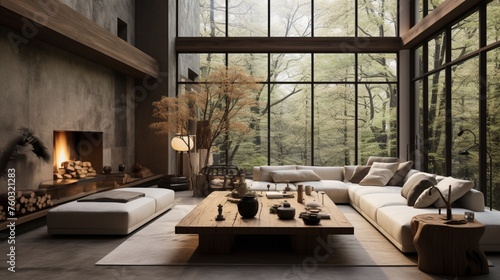 Japandi rustic interior design of modern living room  home.