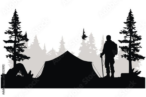 Camping black Silhouette Vector White Background