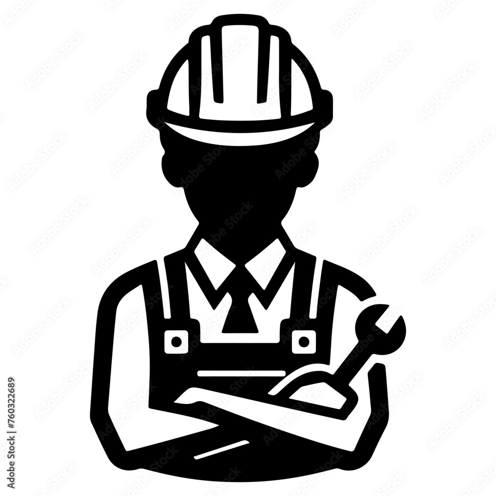 Simple worker man cartoon with tool, builder Construction Logo Monochrome icon black silhouette design Style Vector illustration International Labor Day concept Simple worker man cartoon with tool, builder Construction Logo Monochrome icon black silhouette design Style Vector illustration International Labor Day concept