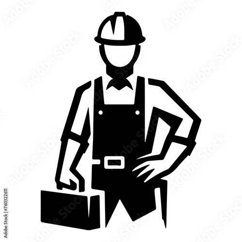 Simple worker man cartoon with tool, builder Construction Logo Monochrome icon black silhouette design Style Vector illustration International Labor Day concept