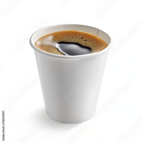 Isolated on white, a ceramic mug filled with steaming hot coffee