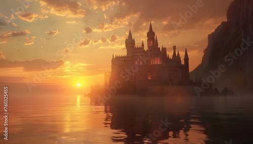 Fantasy castle at sunset photo