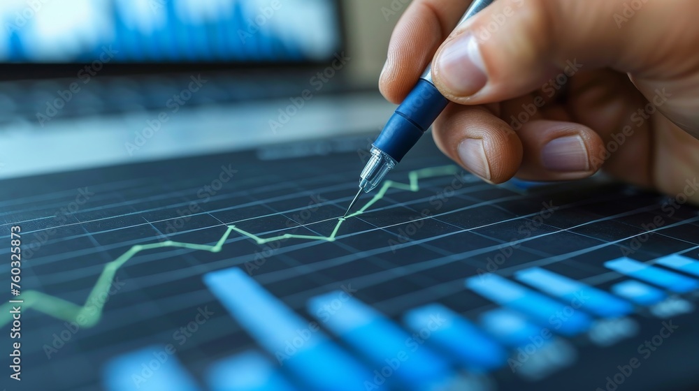 Businessman drawing growth graph and line chart with data, stock market concept background Businessman drawing growth graph and line chart with data, stock market concept background