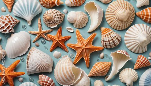 collection of seashells and starfish isolated on a transparent background