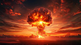 Experience the chaos of a nuclear explosion and mushroom cloud, depicted in UHD with realistic detail. AI generative technology adds depth to this catastrophic scene.