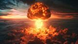 Witness the power and destruction of a nuclear explosion and mushroom cloud in this intense image. AI generative enriches the HDR details of this cataclysmic event.