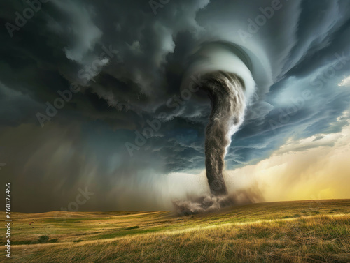 Witness the intensity of a tornado captured in realistic colors. AI generative ensures photorealistic quality. photo
