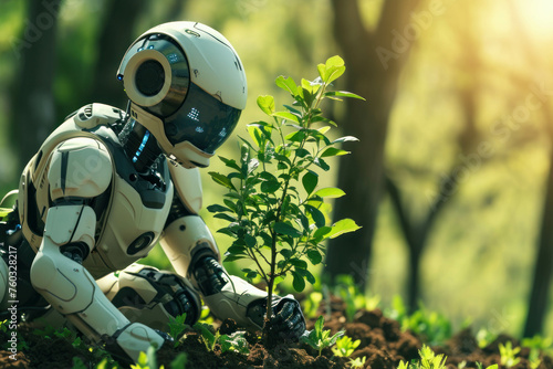 Explore a futuristic world where robots take charge of planting trees. Sci-fi enthusiasts will be captivated by this AI generative depiction.