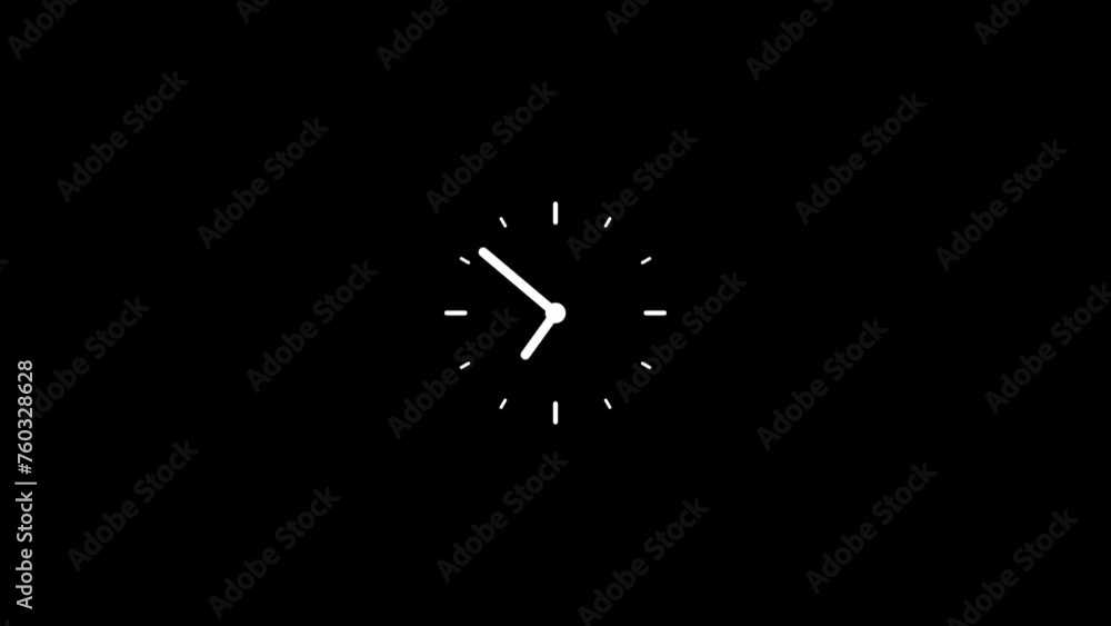 Analog clock spinning animation on black background. 4k video