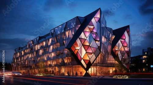 luxury geometric hotel building illustration facade windows, sleek contemporary, structure angles luxury geometric hotel building © sevector