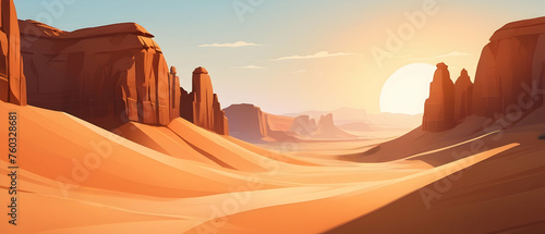 Natural desert landscape, sandstone hills without vegetation at sunset