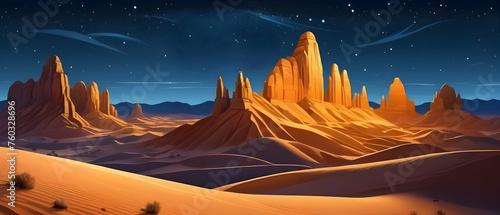 Natural desert landscape  sandstone hills at night