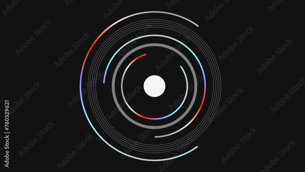 White and Hologram Chrome Gradient Futuristic Circle Line Interface Illustration on Black Background White and Hologram Chrome Gradient Futuristic Circle Line Interface Illustration on Black Background