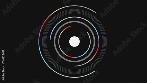 White and Hologram Chrome Gradient Futuristic Circle Line Interface Illustration on Black Background
