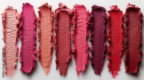 Smudged Swatches of Matte Lipstick Ranging From Light Pink to Deep Red © oxart_studio
