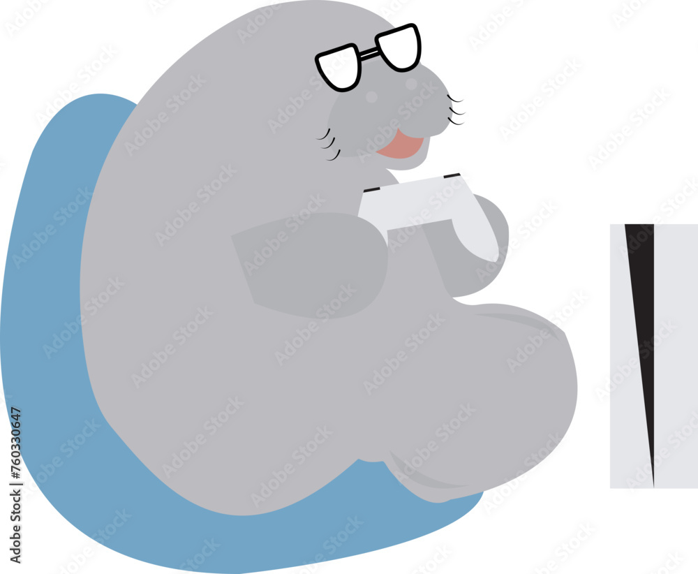 a dugong/manatee that enjoy gaming from it's bean bag chair. Use this illustration if you love dugong/manatee and gaming a dugong/manatee that enjoy gaming from it's bean bag chair. Use this illustration if you love dugong/manatee and gaming