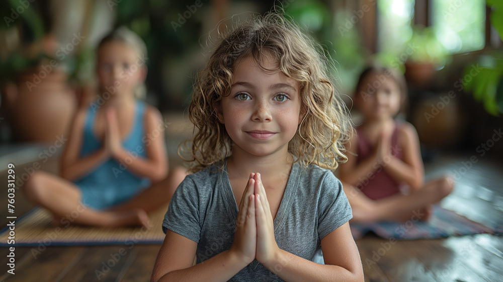 Fototapeta premium Portrait of a young girl in yoga class