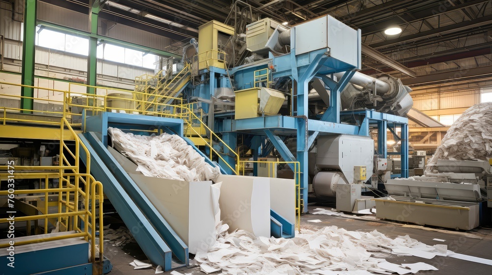 fibers pulping paper mill illustration chemicals process, machinery production, recycling sustainability fibers pulping paper mill - obrazy, fototapety, plakaty 