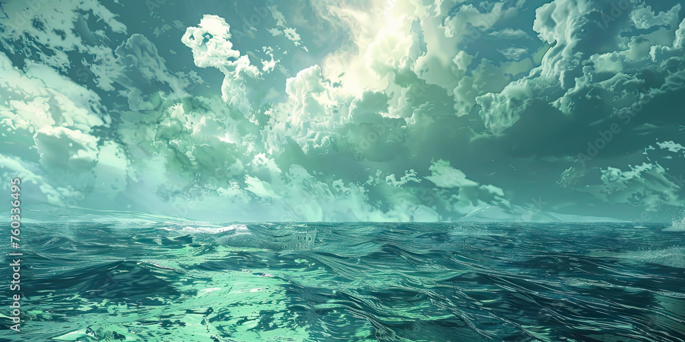 Ocean background, video game style graphics oceans level design backdrop illustration, gaming resources, scrolling platform, generated ai - obrazy, fototapety, plakaty 