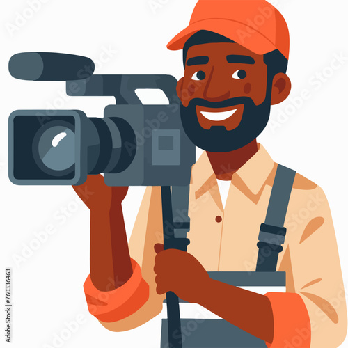 smile man cinematographer holding camera