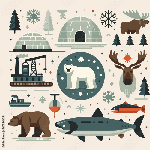 alaska Antarctica sign element bear salmon moose