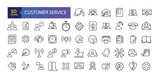 contact and support thin line icons. Contains icons as phone call, customer. Set of Help and Support Related Vector Line Icons.