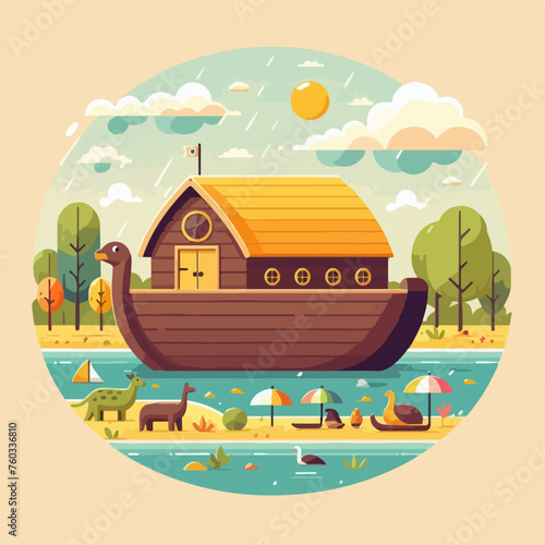 nuh noah ark ship cartoon illustration poster