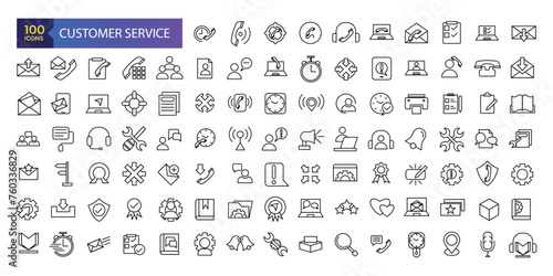 contact and support thin line icons. Contains icons as phone call  customer. Set of Help and Support Related Vector Line Icons.