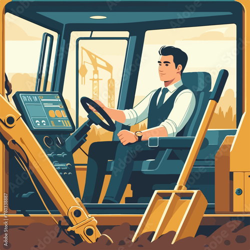 crane operator controlling cabin worker vector