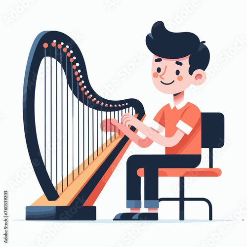 performance boy playing harp illustration vector
