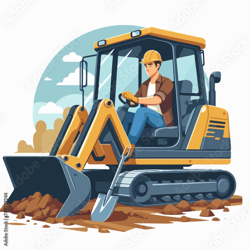 Excavator operator worker artwork illustration
