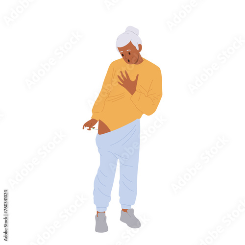 Old woman cartoon character injecting herself with syringe to prevent chronic disease exacerbation
