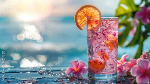 Tropical pink drink seaside