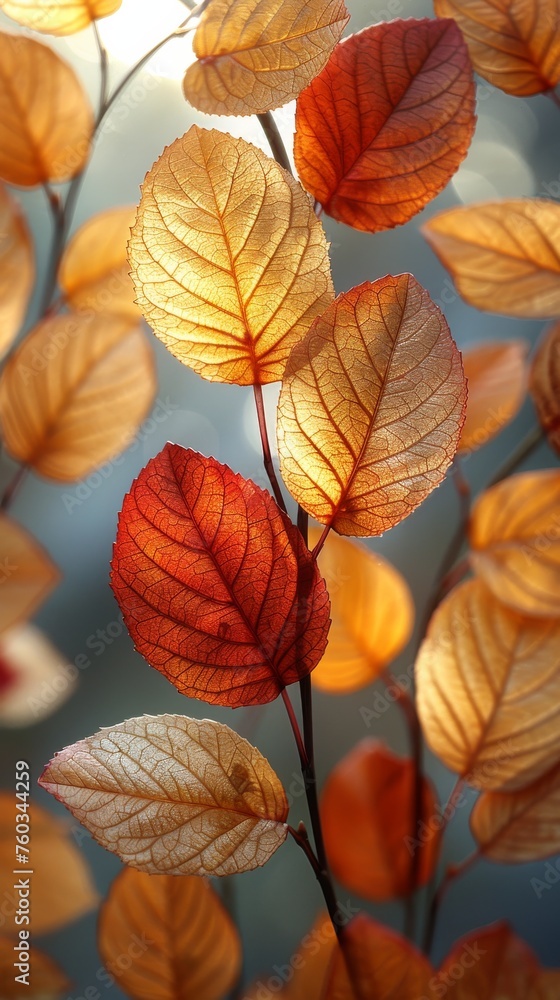 A close up of a tree with leaves that are orange and yellow