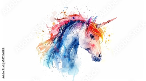 A unicorn with a blue mane and a pink and orange horn © haha