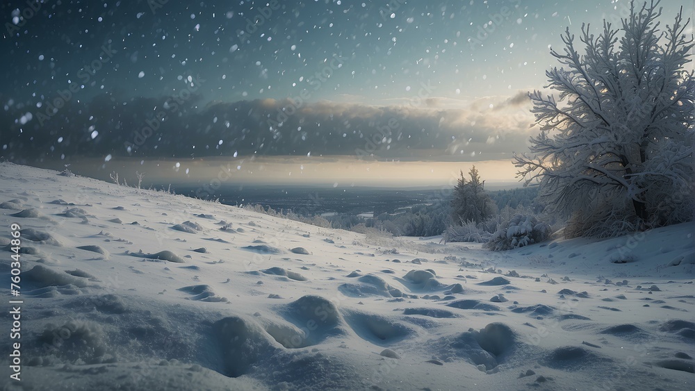Enchanted Winter Solitude - Snowy Landscape Bathed in Sunlight