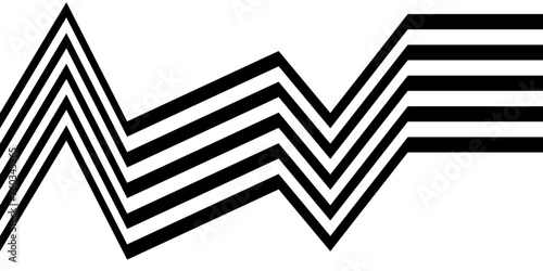 Black on white abstract perspective wave and zigzag line stripes with 3d dimensional effect isolated on white.