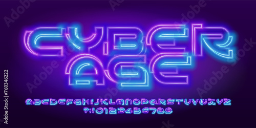 Cyber Age alphabet font. Neon color futuristic letters and numbers. Stock vector typescript for your design.