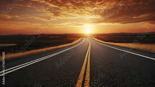 Sunset Sky and Road Made of Asphalt  Copy Space Image P 1      