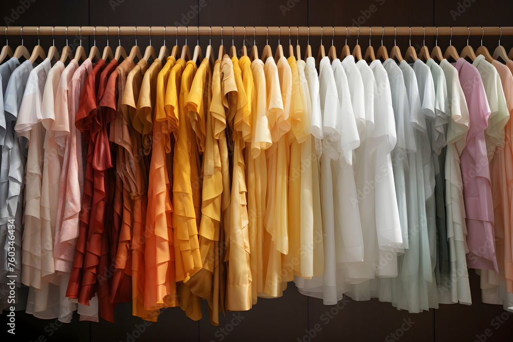 A symphony of style unfolds on a clothing rack