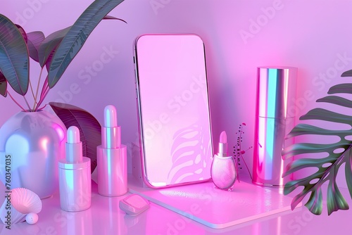 A 3D concept for a mobile phone app that simulates different lighting for makeup shopping