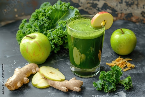 A detox green juice with kale apple
