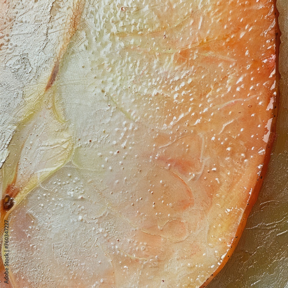 Fototapeta premium A close-up of a slice of pear focusing on its grainy texture and the subtle shift in colors
