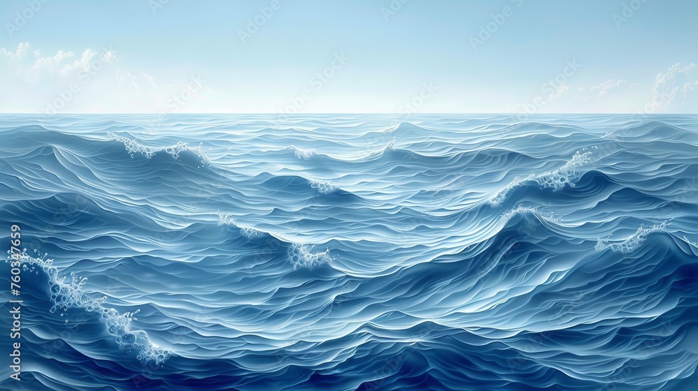 The ocean is calm and peaceful, with only a few waves breaking on the shore The ocean is calm and peaceful, with only a few waves breaking on the shore
